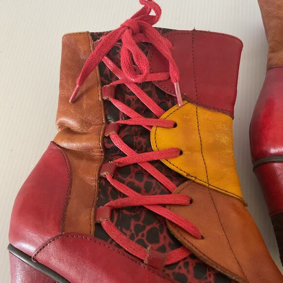 Vintage Laura Vita Bohemian Patchwork Leather Ankle Boots Women’s 8.5 Chunky - Picture 12 of 14